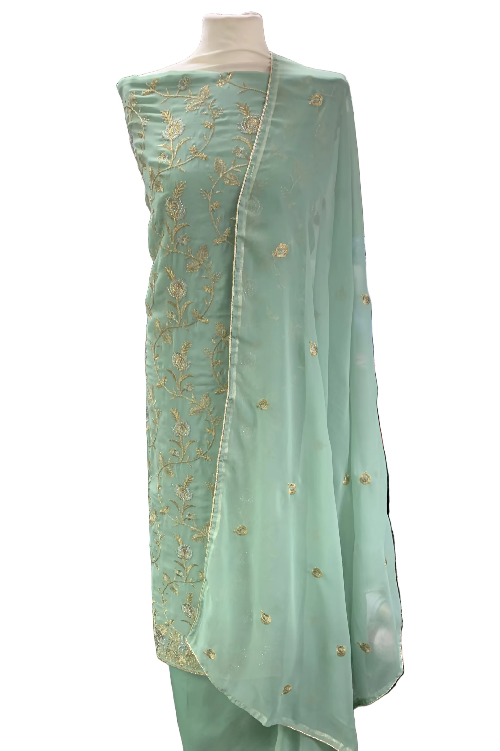 692 Floral Embroidery 4pc Unstitched Chiffon Suit with Diamante