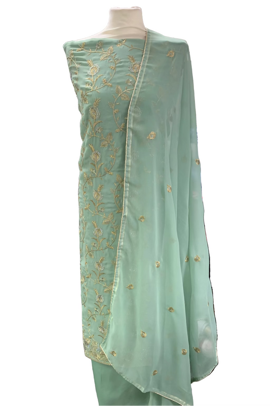 692 Floral Embroidery 4pc Unstitched Chiffon Suit with Diamante