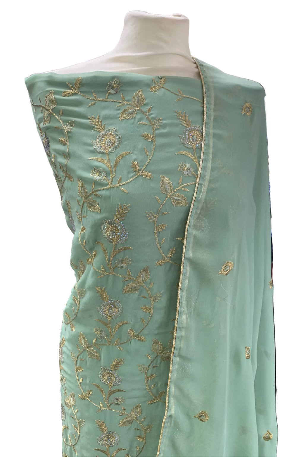 692 Floral Embroidery 4pc Unstitched Chiffon Suit with Diamante