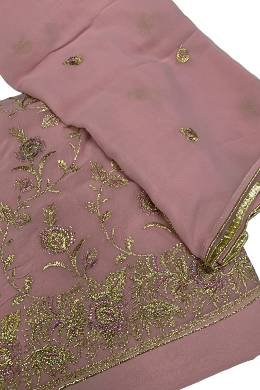 692 Floral Embroidery 4pc Unstitched Chiffon Suit with Diamante