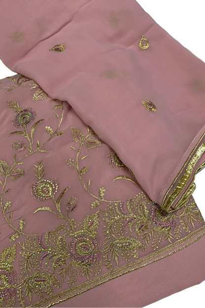 692 Floral Embroidery 4pc Unstitched Chiffon Suit with Diamante