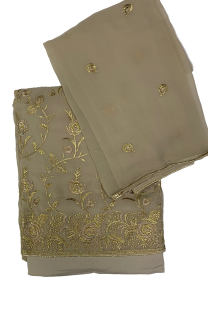 692 Floral Embroidery 4pc Unstitched Chiffon Suit with Diamante