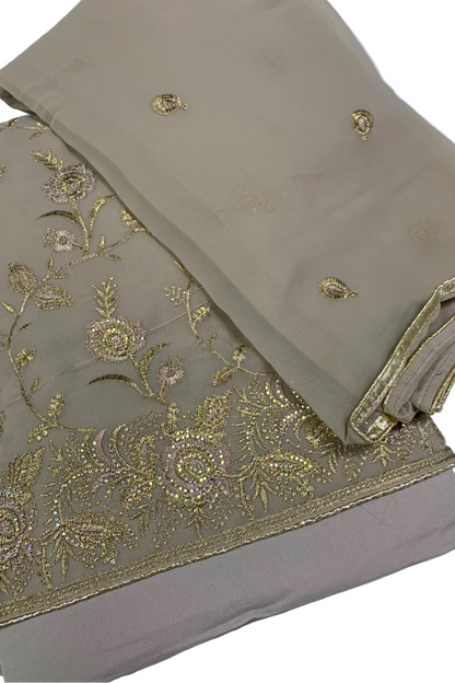 692 Floral Embroidery 4pc Unstitched Chiffon Suit with Diamante