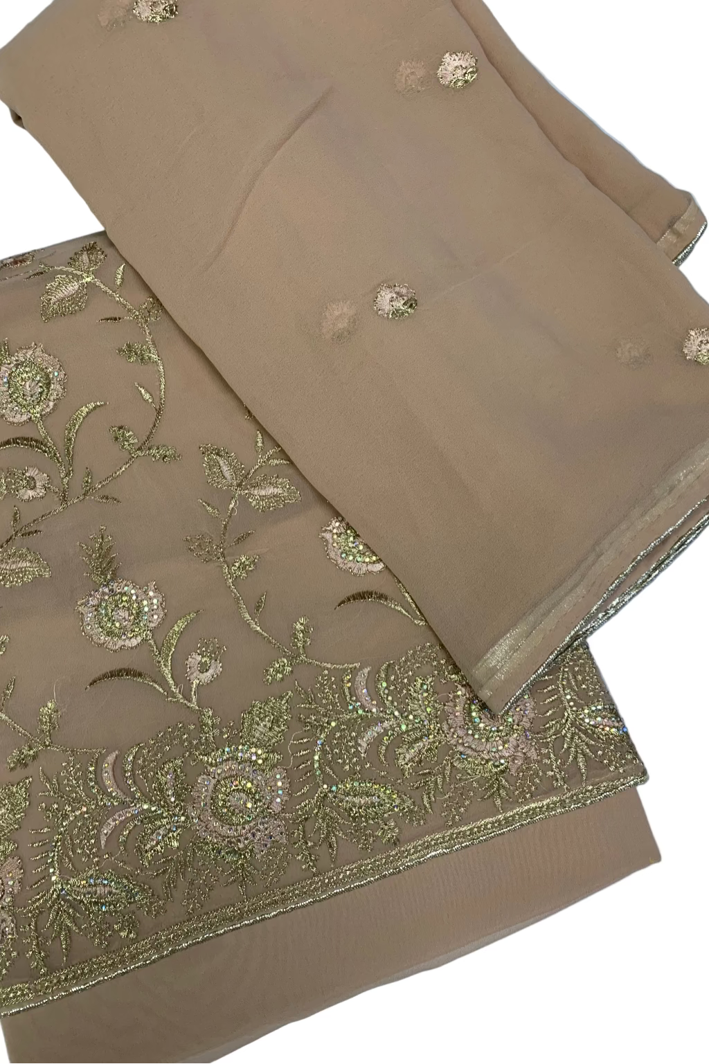 692 Floral Embroidery 4pc Unstitched Chiffon Suit with Diamante