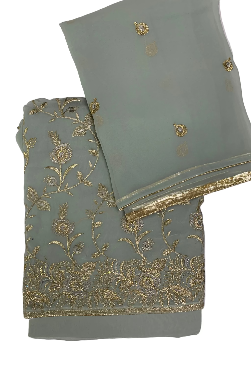 692 Floral Embroidery 4pc Unstitched Chiffon Suit with Diamante