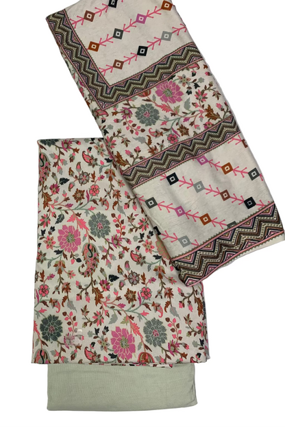 1689 Floral Print 3pc Unstitched Cotton Suit