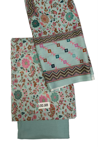 1689 Floral Print 3pc Unstitched Cotton Suit