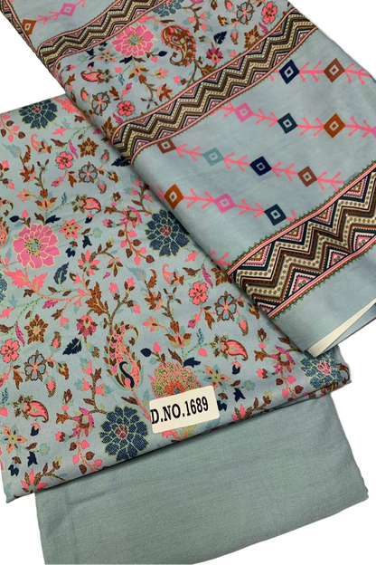 1689 Floral Print 3pc Unstitched Cotton Suit