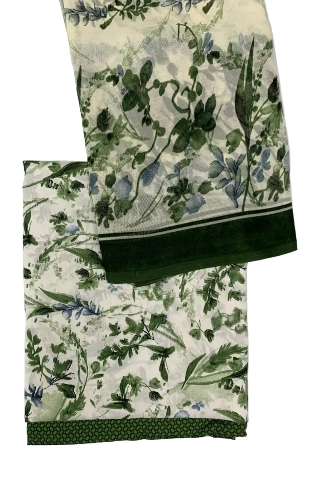 Two green and white patterned fabric swatches on a light gray background