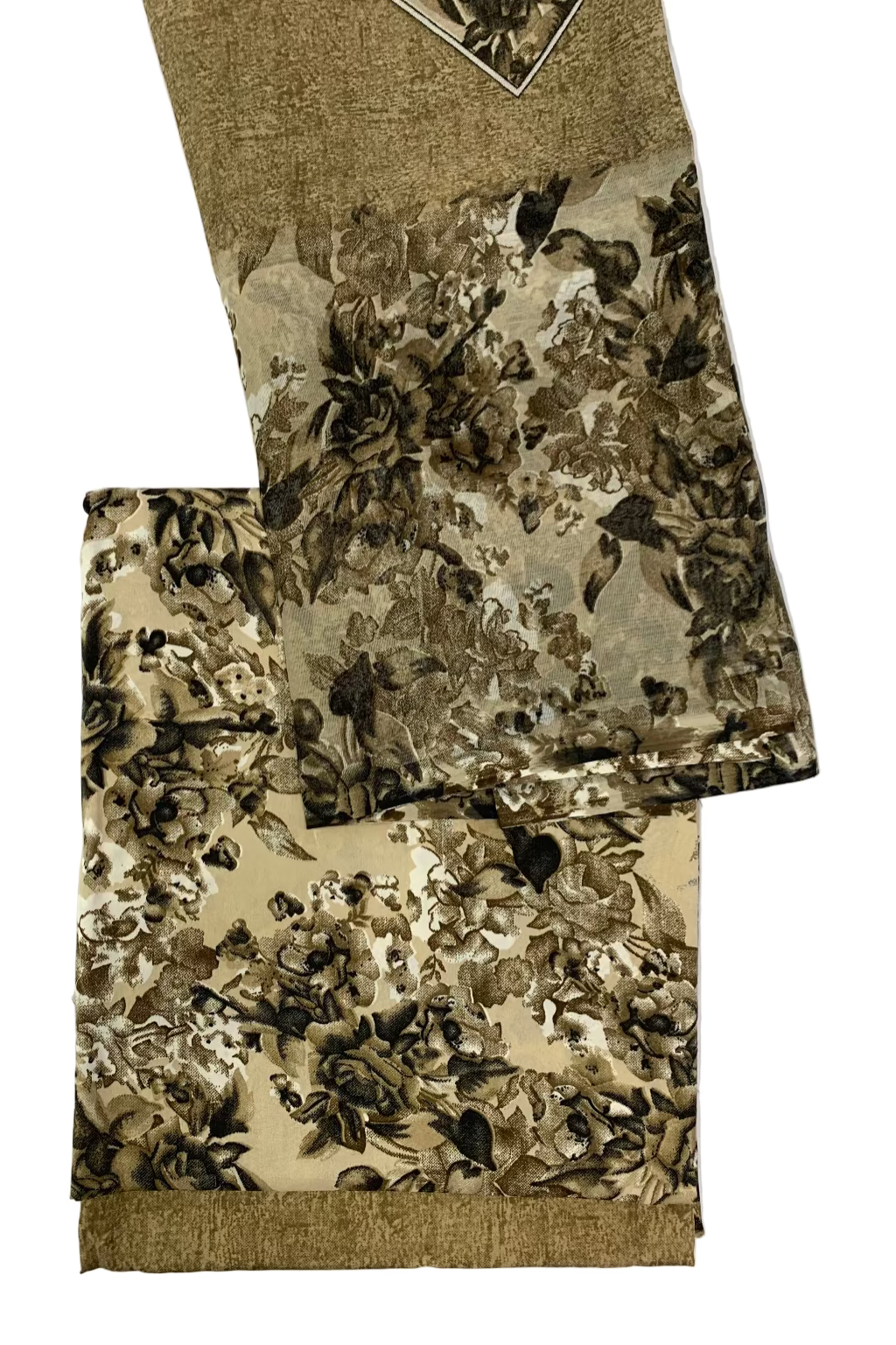 Two floral-patterned scarves on a white background