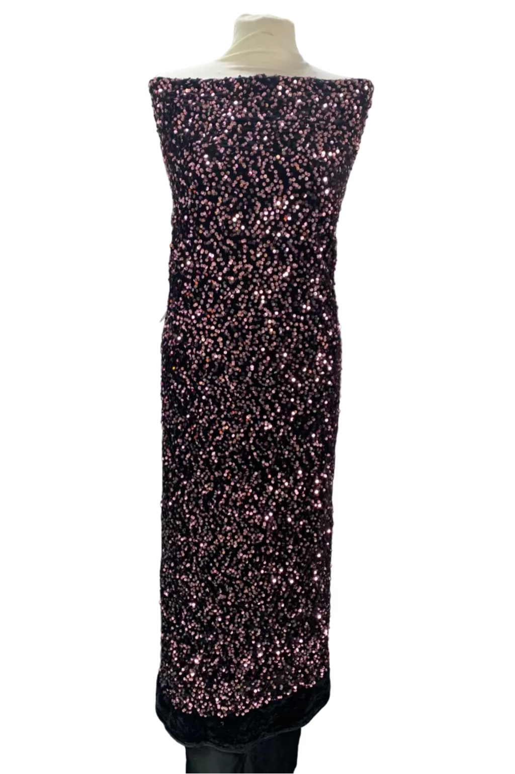 Sparkling black dress on a mannequin in a fabric store