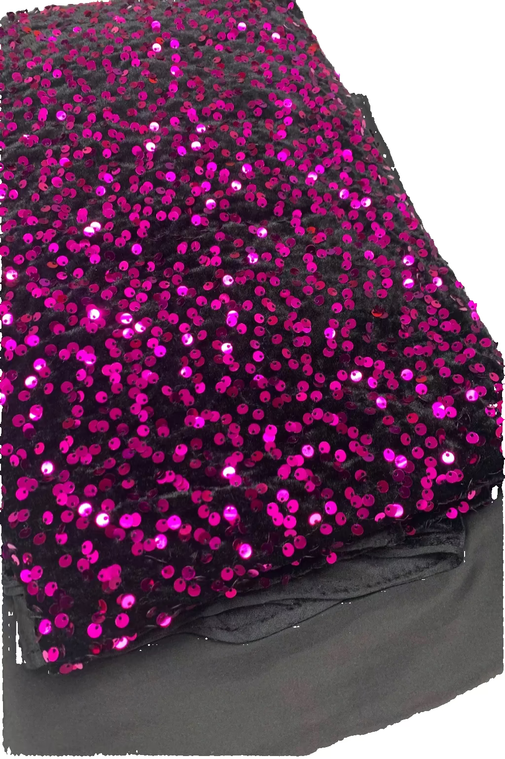 Black fabric with pink sequins on a white background