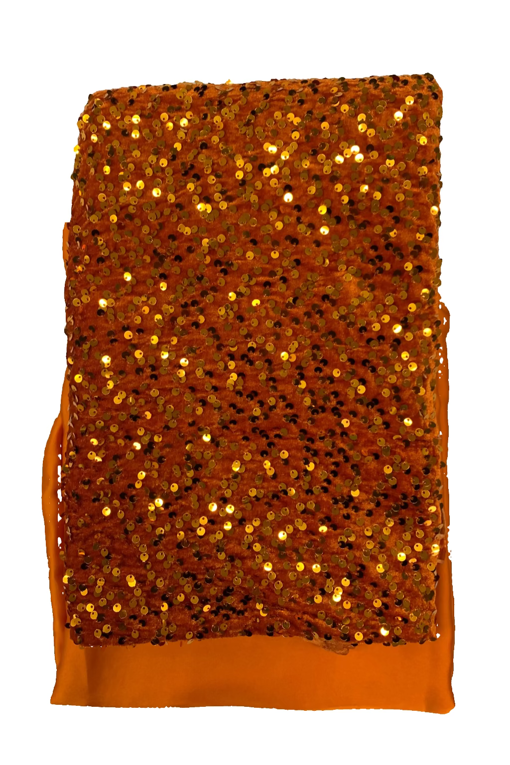 Gold sequin fabric on a white background