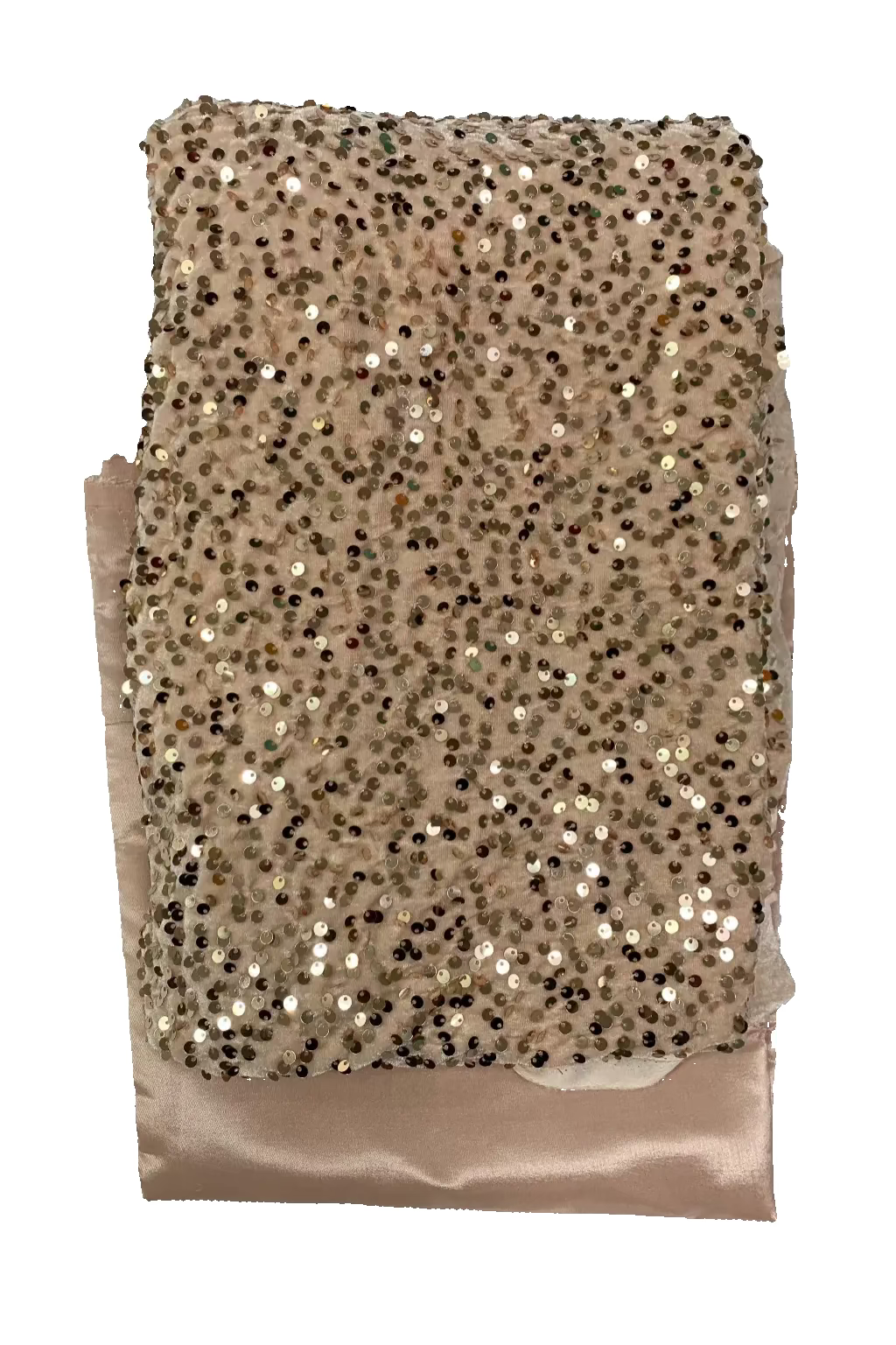 Peach sequin fabric on a white background