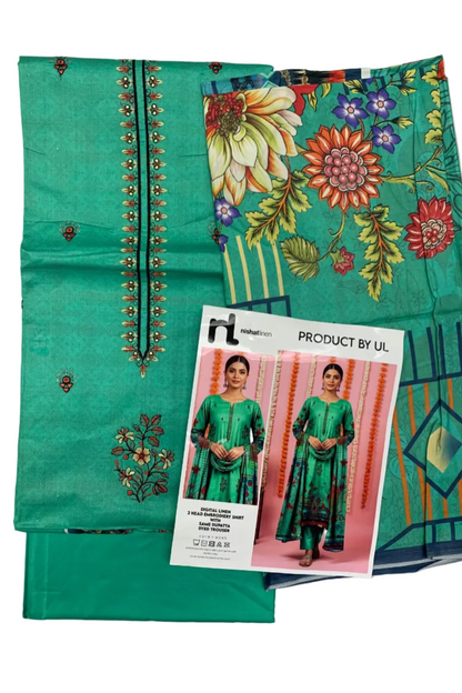 NL1 Floral Digital Print Linen 3pc Suit with Embroidery