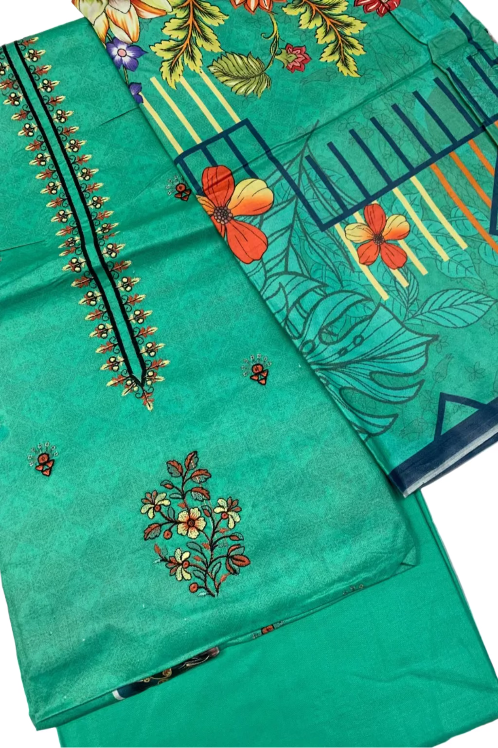 NL1 Floral Digital Print Linen 3pc Suit with Embroidery