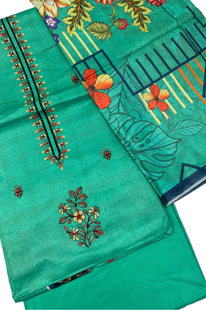NL1 Floral Digital Print Linen 3pc Suit with Embroidery