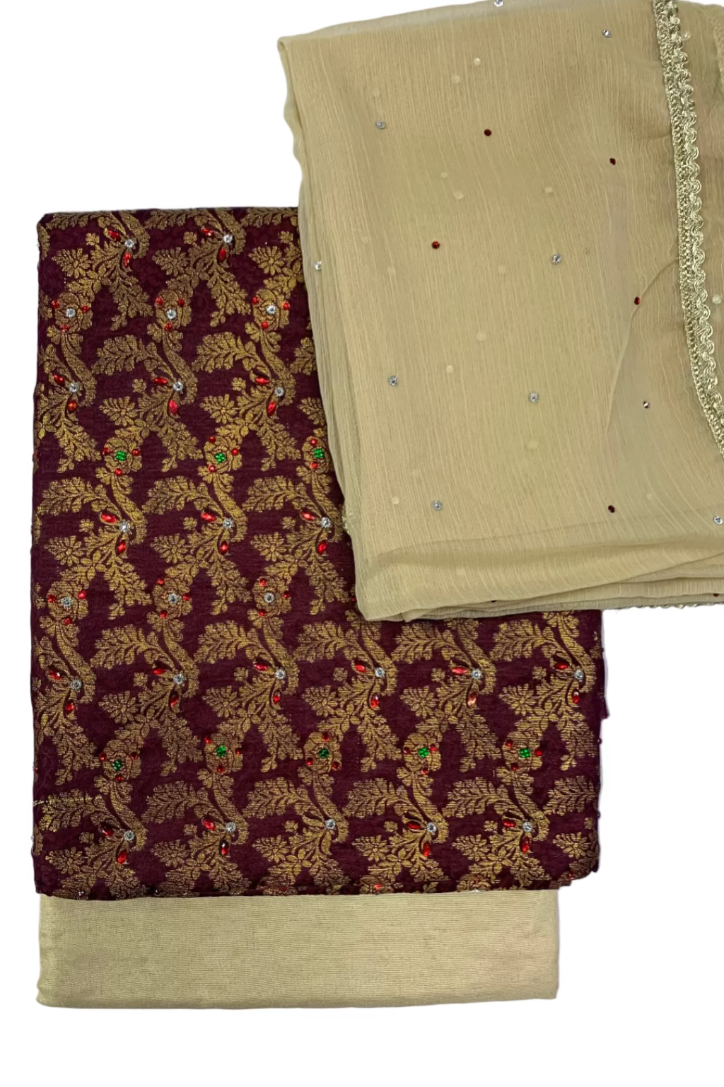 Two pieces of fabric with intricate patterns on a white background