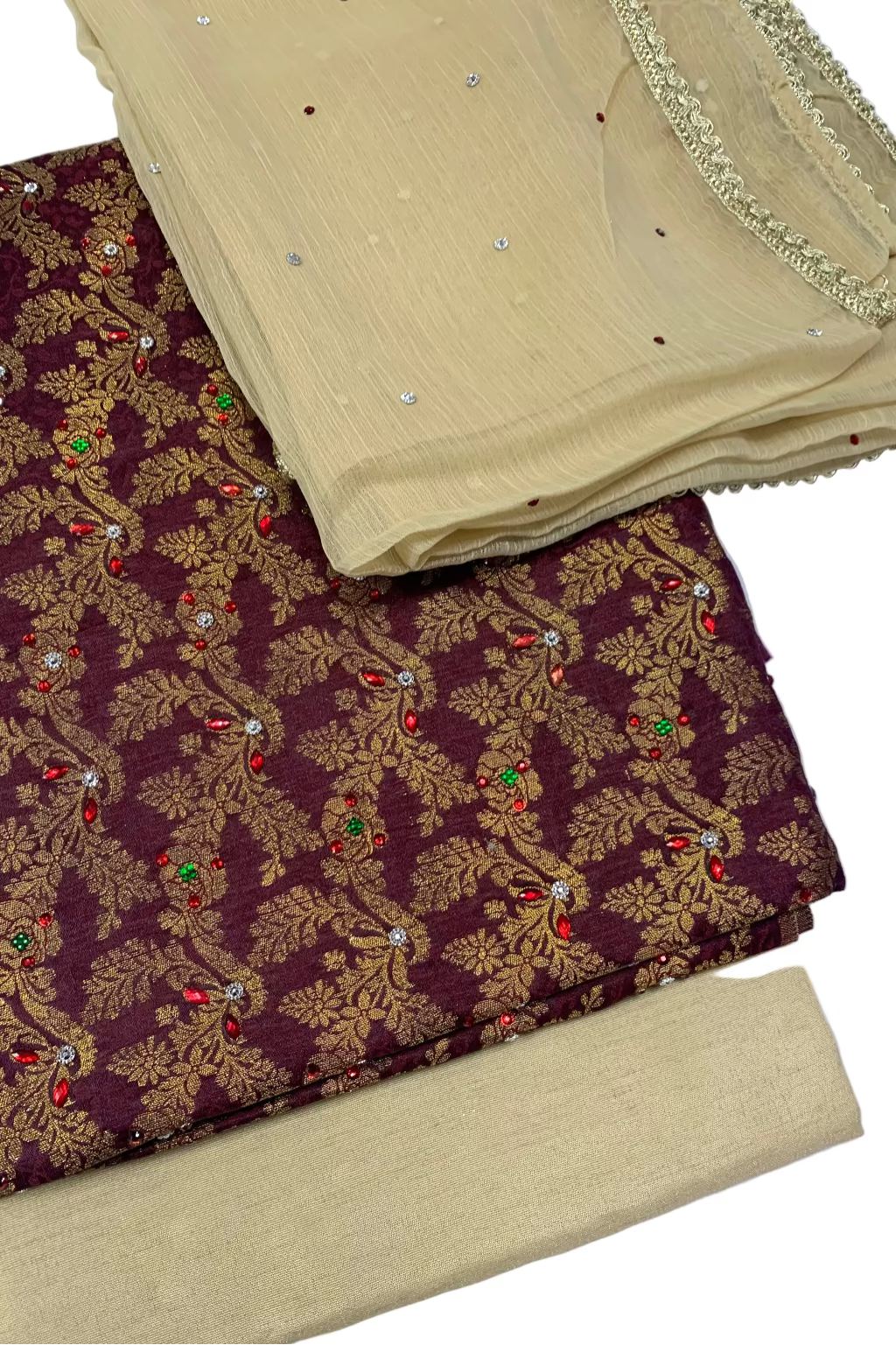 D176 Ladies Banarsi Floral Jacquard 3pc Unstitched Suit