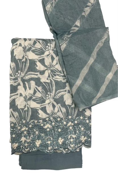 Blue fabric with floral pattern on a white background
