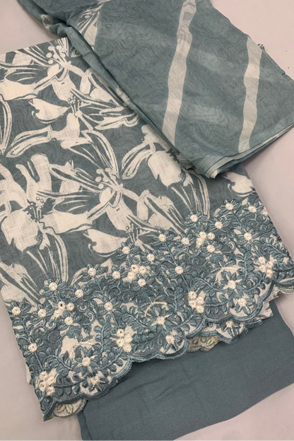 Textile with floral pattern on a plain background