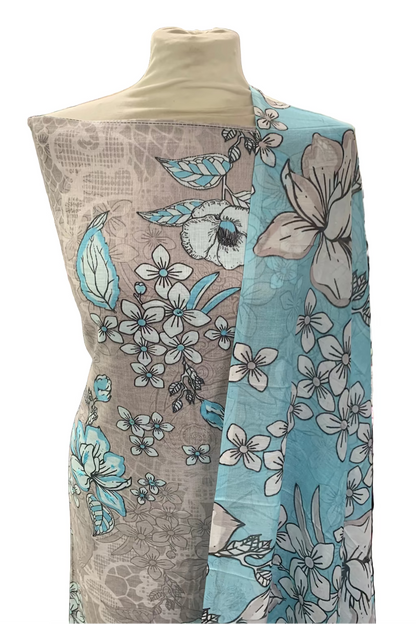 Floral-patterned fabric on a mannequin in a store setting