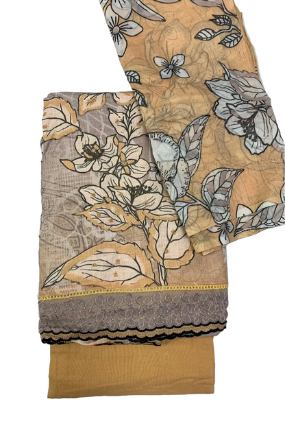 Floral patterned fabric with a plain background