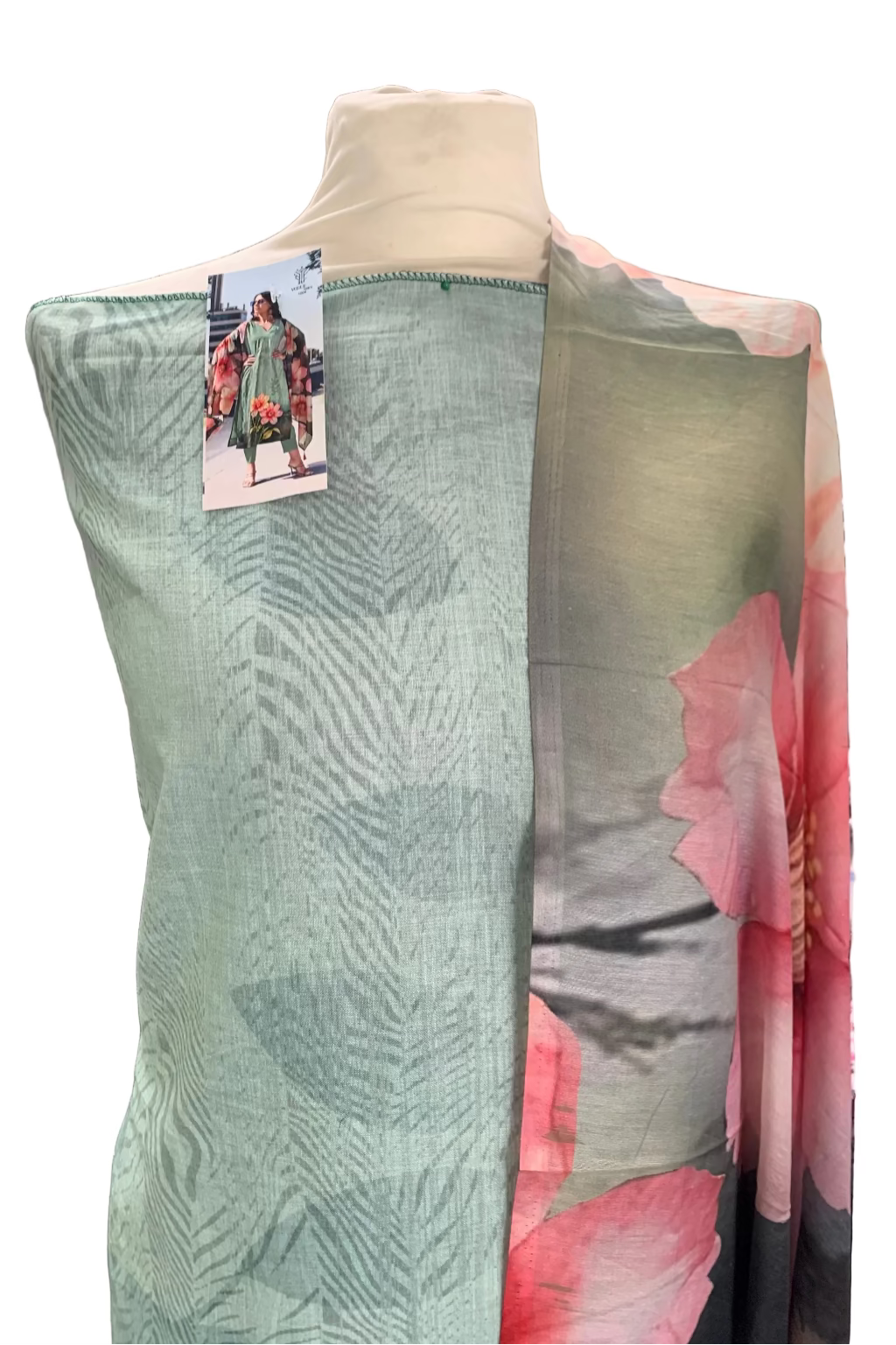 Print suit on a mannequin with a clothing store background