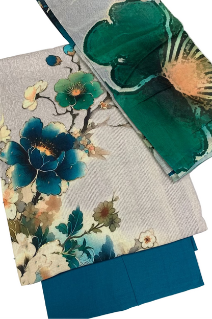Floral-patterned fabric swatches on a white background