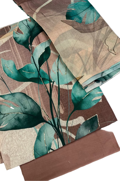 Fabric swatches with leaf pattern on a white background