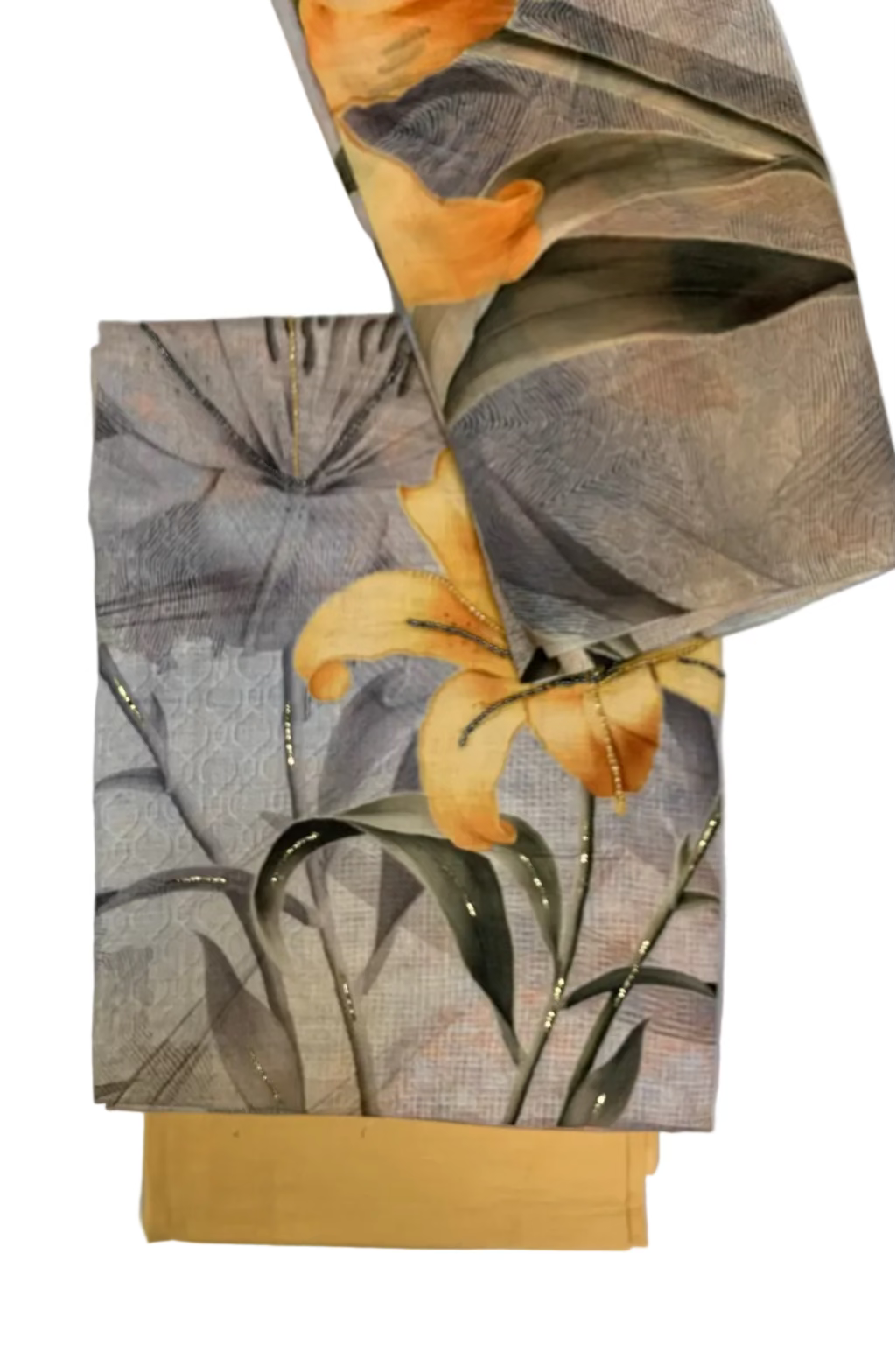 Two floral-patterned fabric swatches on a white background