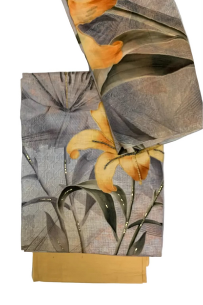 Two floral-patterned fabric swatches on a white background