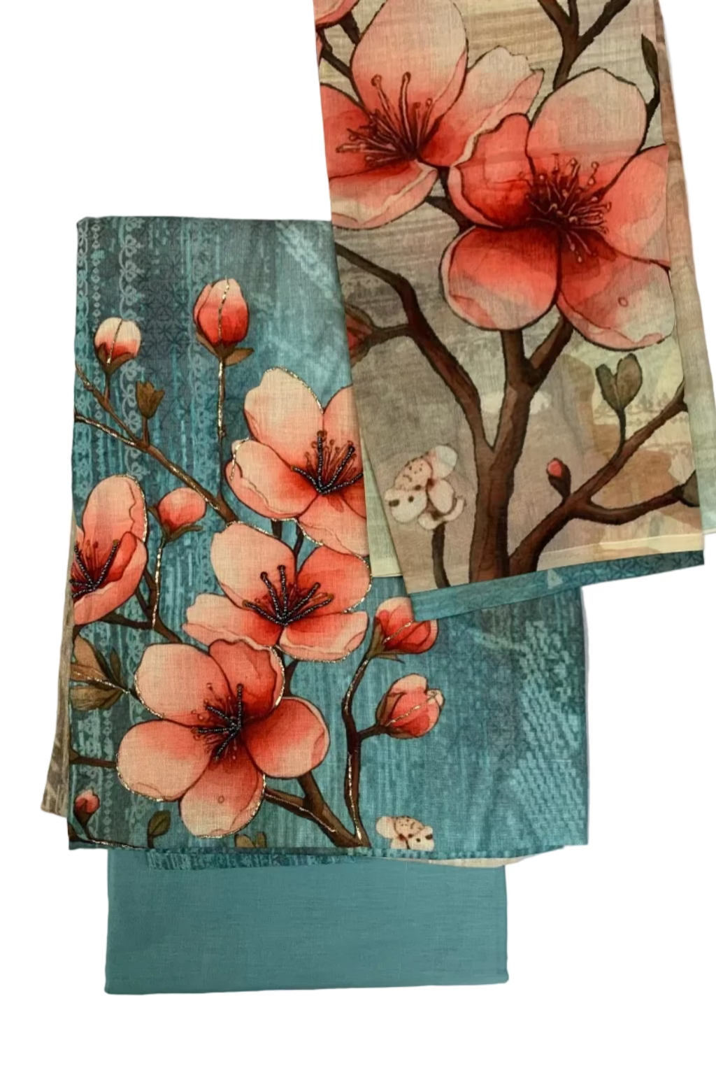 VOGUE Large Floral Print 3pc Unstitched Cotton Suit
