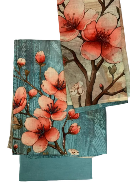 VOGUE Large Floral Print 3pc Unstitched Cotton Suit