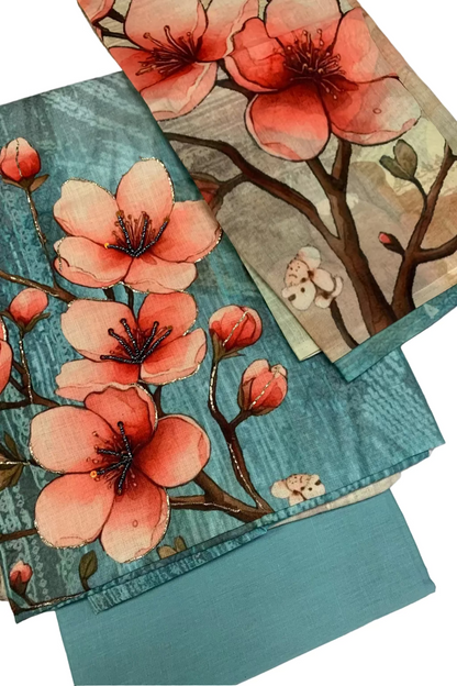 VOGUE Large Floral Print 3pc Unstitched Cotton Suit