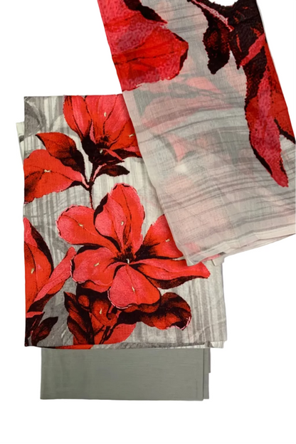 Floral patterned fabric swatches on a gray background
