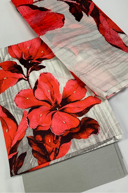 VOGUE Large Floral Print 3pc Unstitched Cotton Suit