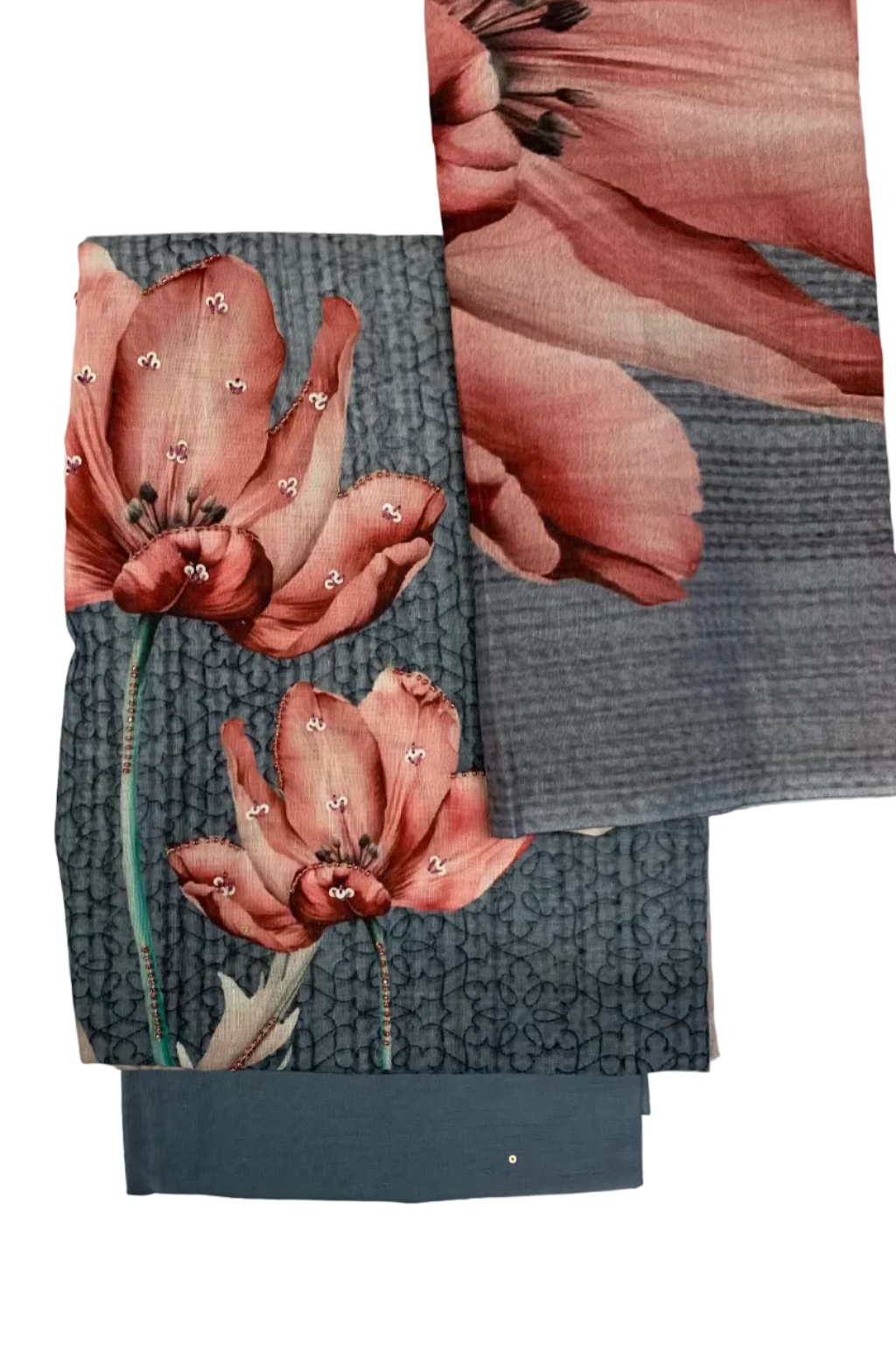 VOGUE Large Floral Print 3pc Unstitched Cotton Suit