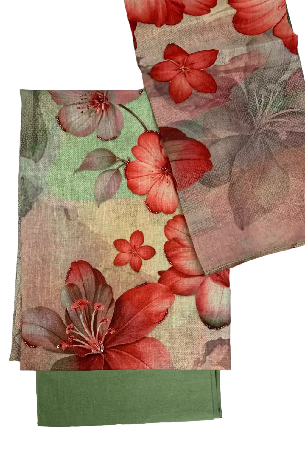 Floral-patterned fabric swatches on a white background