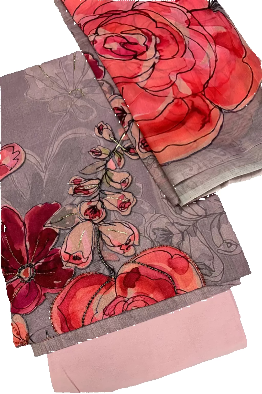 Two floral-patterned napkins on a light gray background