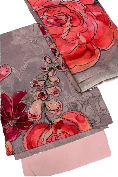 Two floral-patterned napkins on a light gray background