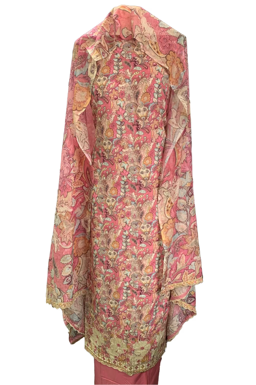 Vannika Floral Print 3pc Unstitched Cotton Suit with Embroidery Border