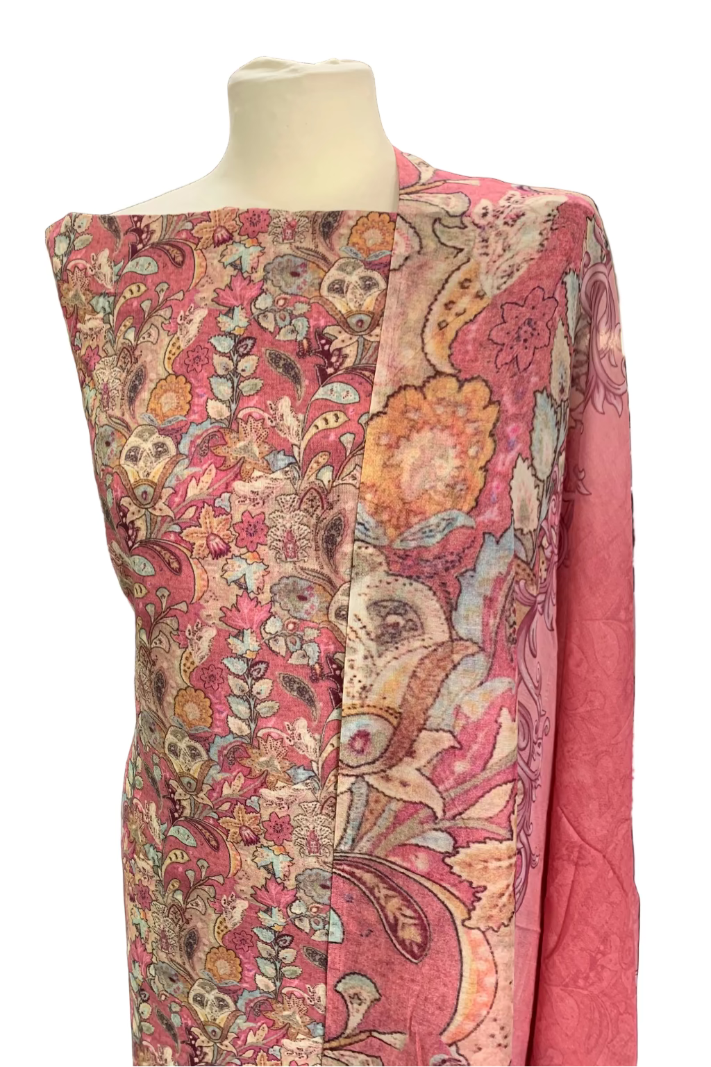 Vannika Floral Print 3pc Unstitched Cotton Suit with Embroidery Border