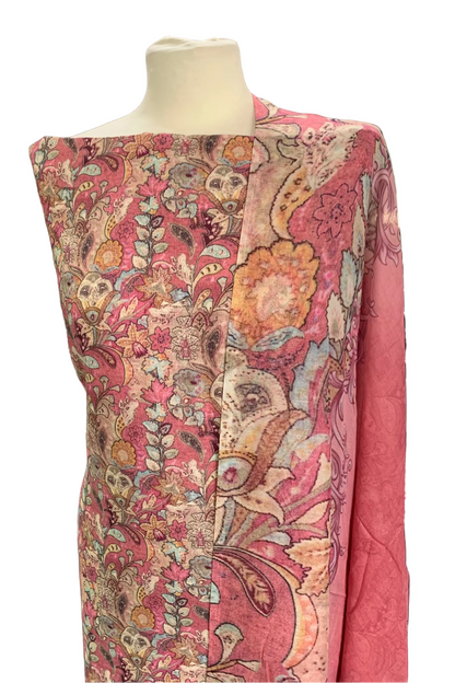 Vannika Floral Print 3pc Unstitched Cotton Suit with Embroidery Border