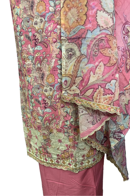 Vannika Floral Print 3pc Unstitched Cotton Suit with Embroidery Border