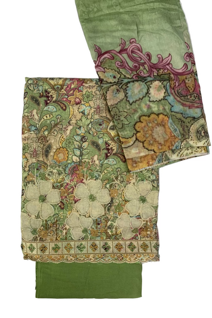 Vannika Floral Print 3pc Unstitched Cotton Suit with Embroidery Border