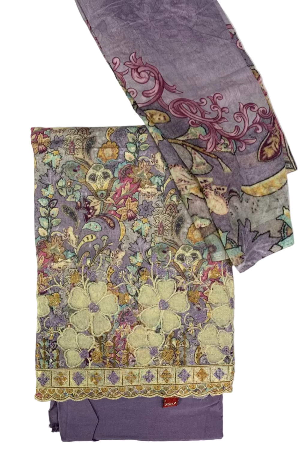 Vannika Floral Print 3pc Unstitched Cotton Suit with Embroidery Border