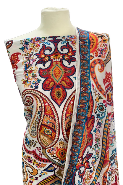 Kalamkari Paisley Digital Print 3pc Unstitched Modal Silk Suit