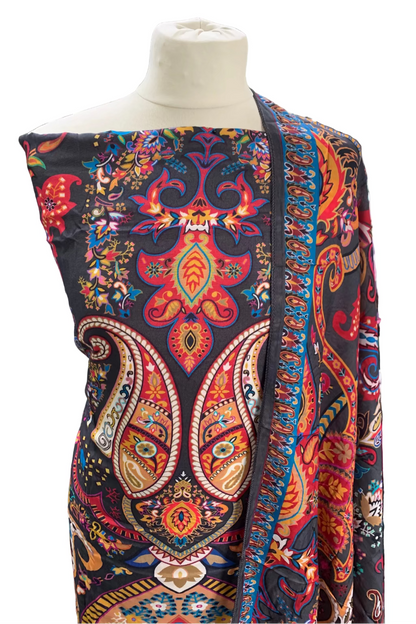 Kalamkari Paisley Digital Print 3pc Unstitched Modal Silk Suit