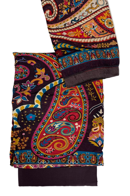 Kalamkari Paisley Digital Print 3pc Unstitched Modal Silk Suit